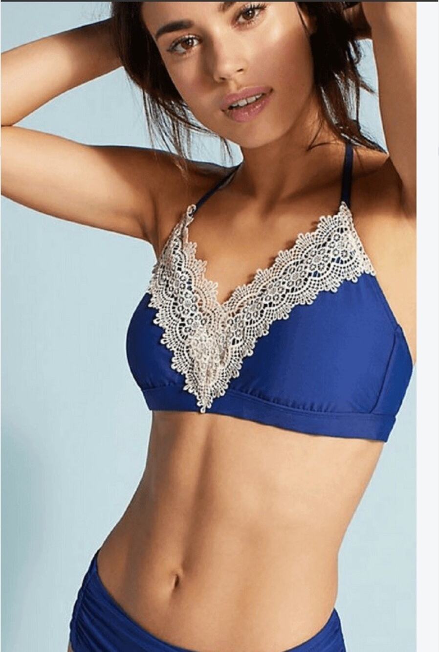 Anthropologie Allihop Allison Blue Embroidered Bikini Swimsuit Top Small New